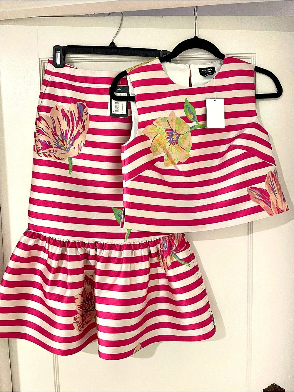 Kate Spade new york Striped tulip Skirt Set in Pink & White - XS
